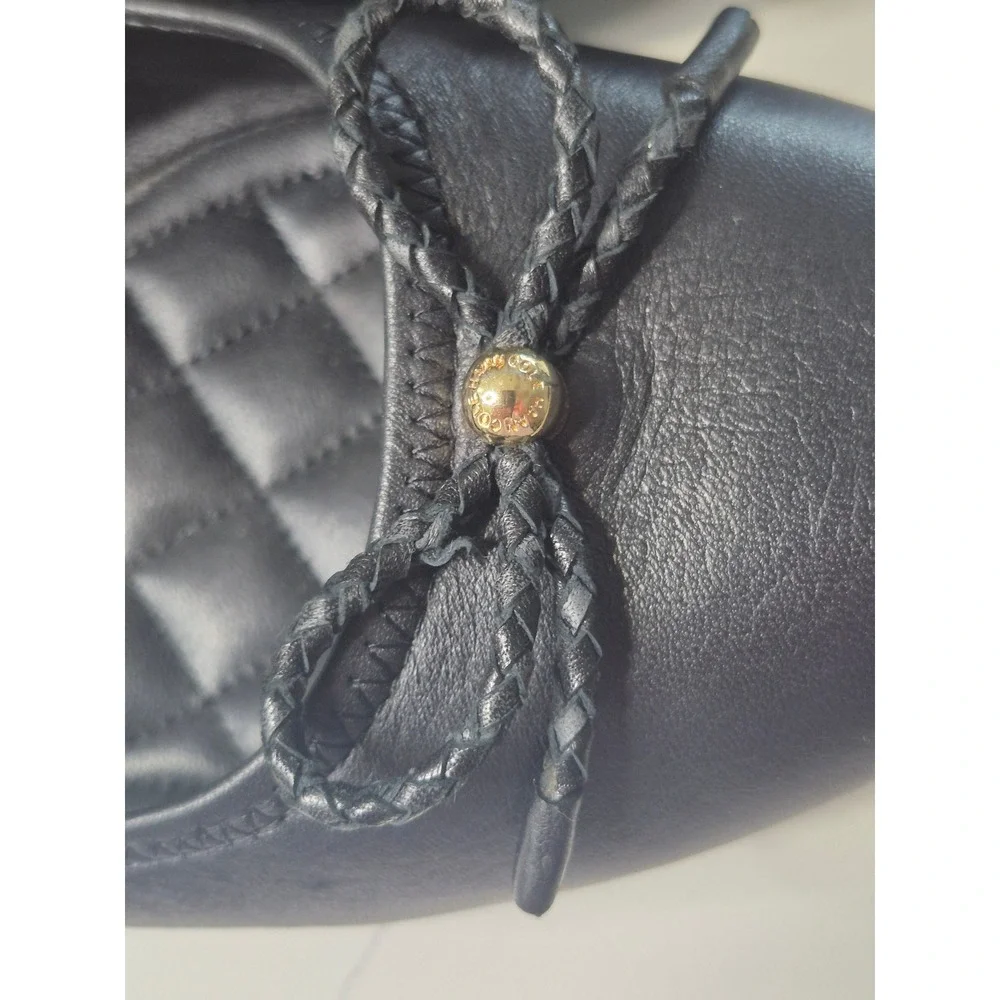 Cole Haan Grand.OS Women Black‎ Leather Quilted Wedge Pumps Bow Detail Round Toe